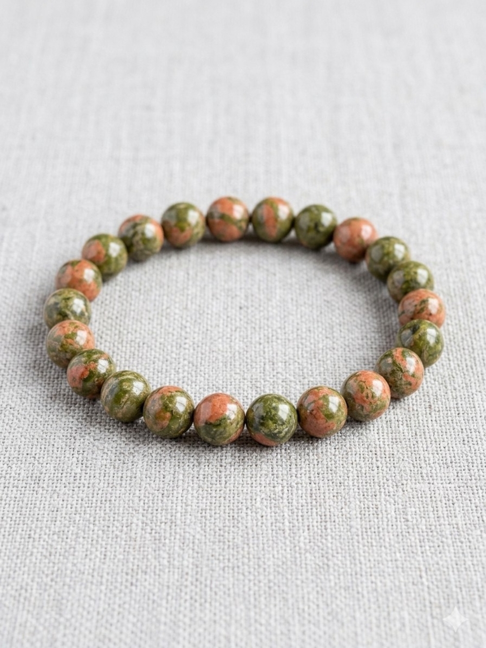 Unbranded Green & Peach Unakite Beaded Stretch Bracelet